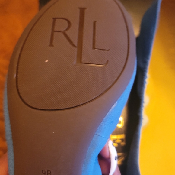 NWOT Ralph Lauren Royal Blue Turquoise Cobalt RL Logo Flats Size 9 - Picture 3 of 7